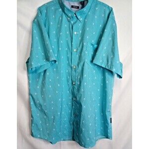 IZOD Cool FX Shirt Mens XL Blue Short Sleeve Button Up Skull Crossbones